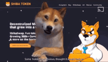 a website for shiba token has a picture of a dog and a man