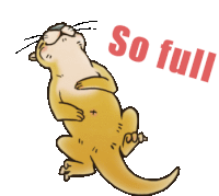 a cartoon otter is laying on its back with the words so full below it