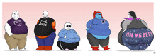 a group of cartoon characters standing next to each other with one wearing a shirt that says " cool dope "