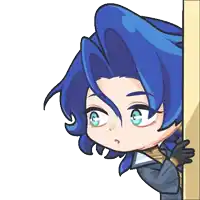 a cartoon of a girl with blue hair and blue eyes