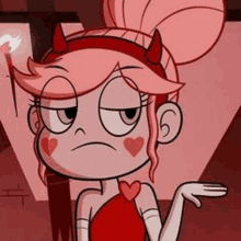 star butterfly from star vs the forces of evil is wearing a red dress and a red headband with horns and hearts .