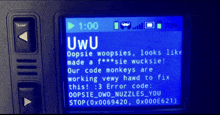 a blue screen with a message that says uwu