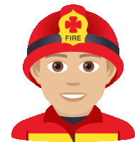 a fireman wearing a red helmet that says fire