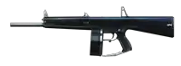 a black rifle with a stainless steel barrel and a black handle