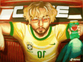 a man in a yellow and green jersey with the number 01 on it