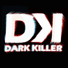 a dark killer logo with red and blue glowing letters