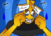 a cartoon drawing of a crying face with a blue background