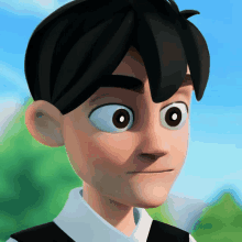 a close up of a boy 's face with big eyes