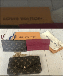 a louis vuitton purse sits on a table