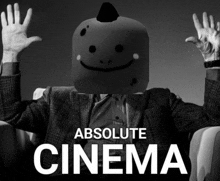 a poster for absolute cinema shows a man with a lego head