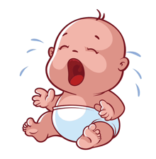 a baby in a diaper is crying with tears coming out of his mouth