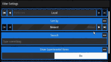 a screenshot of a filter settings page with a search bar