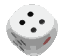 a pixel art drawing of a white dice with four black dots on it