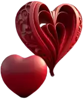 two red hearts on a white background one of which has a fancy design on it