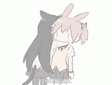 a drawing of a girl with bunny ears and a cat with the word genmint below it