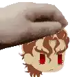 a hand is touching a cartoon character 's head with a sponge .