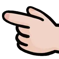 a cartoon hand is pointing to the right with a black outline