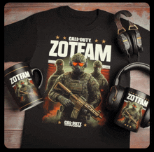 a call of duty zoteam t-shirt and mugs