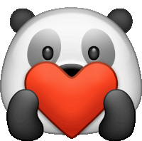 a panda bear with a red heart in its mouth