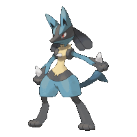 a cartoon drawing of a pokemon with blue shorts and black paws