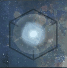 a cube with a light coming out of it in the middle of a galaxy .