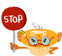 a cartoon character is holding up a stop sign