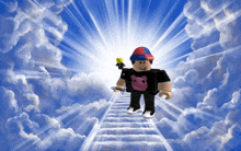 a roblox character is walking up a set of stairs to heaven