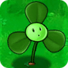 a cartoon of a green plant with three leaves and a face on it .