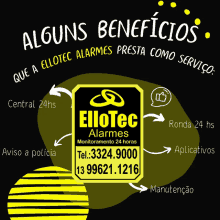 an advertisement for alguns beneficios of ellotecs alarmes