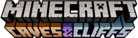 a logo for minecraft caves and cliffs with a white background