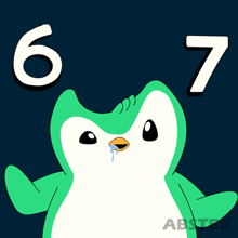 a cartoon of a penguin with the number 6 and 7 behind it
