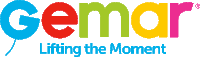 a colorful gemar logo that says lifting the moment