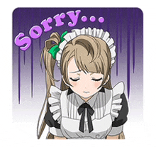 a sticker of a maid saying sorry with her eyes closed .