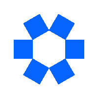 a circle of blue squares with a white center on a white background