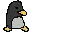 a pixel art of two penguins standing next to each other on a white surface .