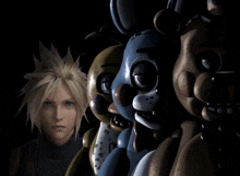 cloud strife stands in front of five nights at freddy 's