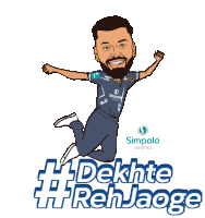 a cartoon of a man jumping with the words dekhte #rehjaoge below him