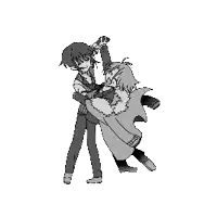 a pixel art drawing of a man holding a woman in his arms