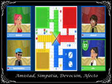 a screenshot of a board game with the words amistad simpatia devocion affecto