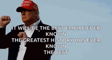 donald trump is wearing a maga hat and raising his fist in the air