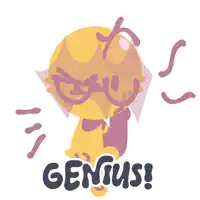 a cartoon character with glasses and the word genius written on it