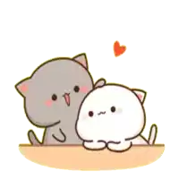 two cartoon cats are sitting next to each other on a table with a heart above them