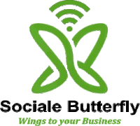 a logo for sociale butterfly has a green butterfly on it