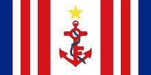 a red white and blue flag with an anchor and a yellow star