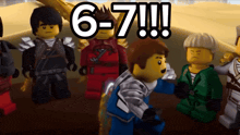 a group of lego ninjago characters are standing around a table with the number 6-7 written on the top