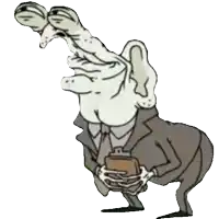 a cartoon character in a suit is holding a clipboard