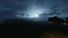 a minecraft scene with a full moon rising over a mountain