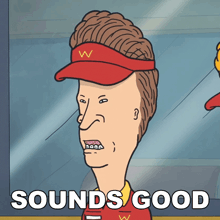 a cartoon of a man wearing a red visor with a w on it says sounds good