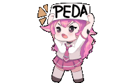 a cartoon girl holding up a sign that says peda