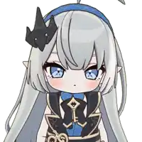 a cartoon character with gray hair and blue eyes has a key on her chest